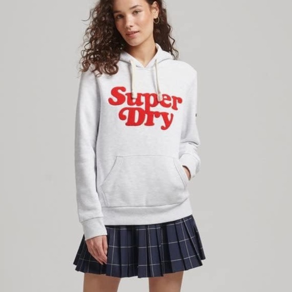 Superdry Tops - Superdry Vintage Cooper Classic Gray Hoodie Sweatshirt Red Logo Women’s Size 6